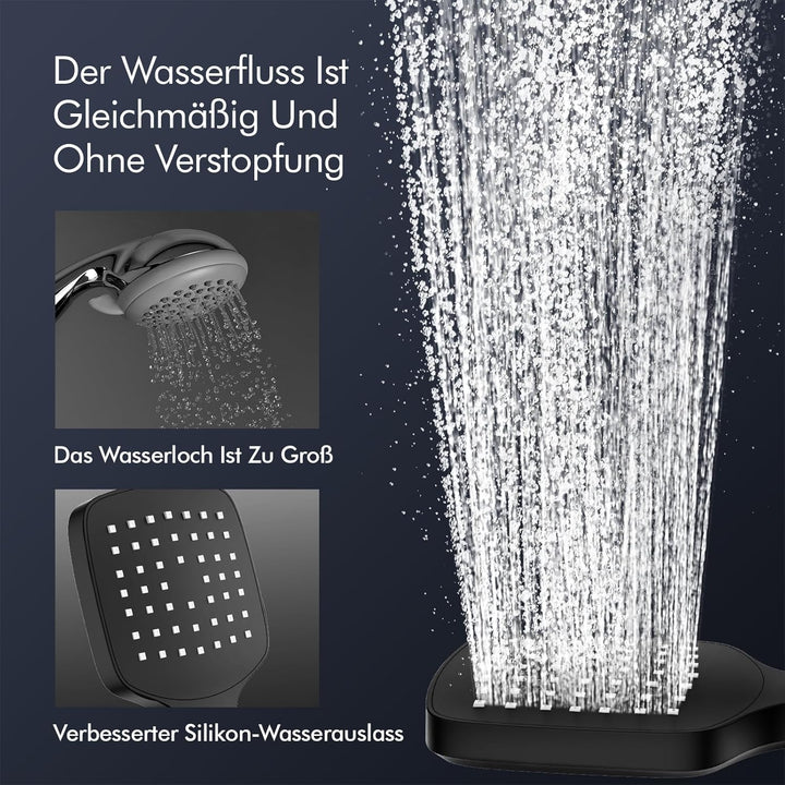 HOMELODY Duschsystem mit Thermostat & Duschablage Schwarz - Duscharmatur Komplettset mit Handbrause