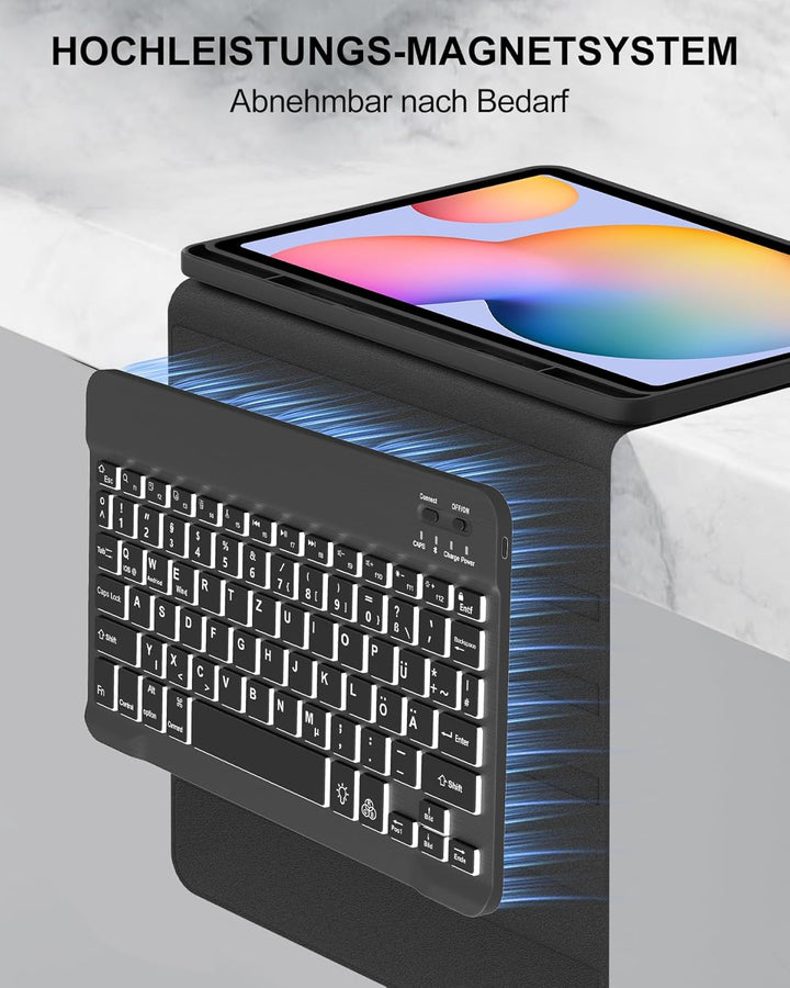 Hülle mit 7-Farben Beleuchteter Deutscher Tastatur für Samsung Galaxy Tab S6 Lite (2020/2022/2024) 1