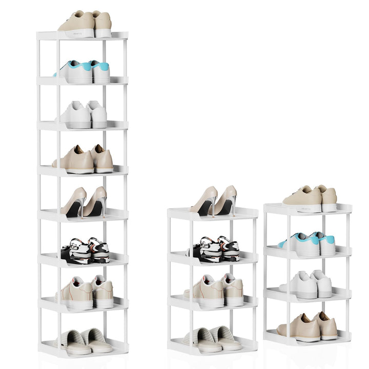 8 Ebenen Schuhregal Schmal und Hoch, Vertikales Schuhregale Stapelbar, Kleines Regal Platzsparend, E