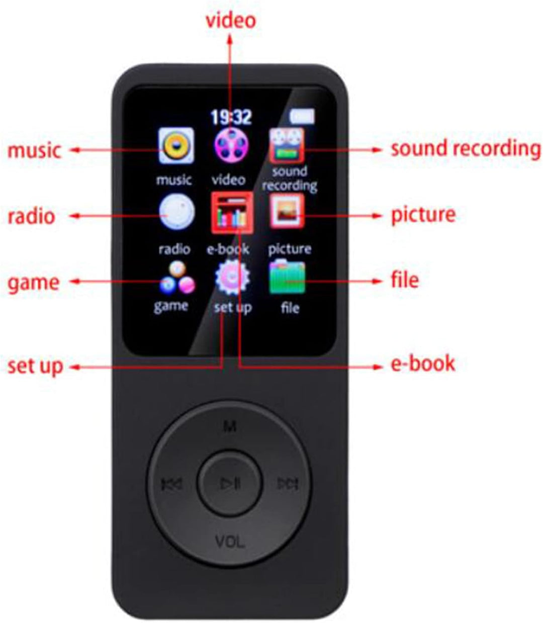 MP3-Player mit Bluetooth 5.0, HiFi-Musik-MP3-Player mit Sprachaufzeichnung für Sport, Laufen, Gehen,