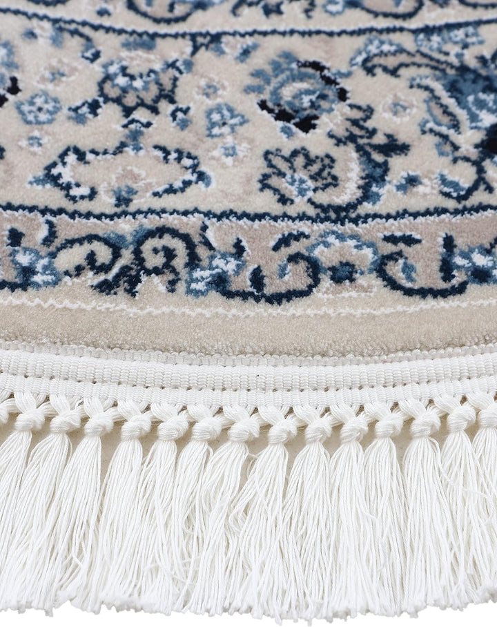 carpetfine Orientteppich Nain Diane Rot Ø 120 cm Rund | Tradtioneller Teppich für Schlaf- und Wohnzi