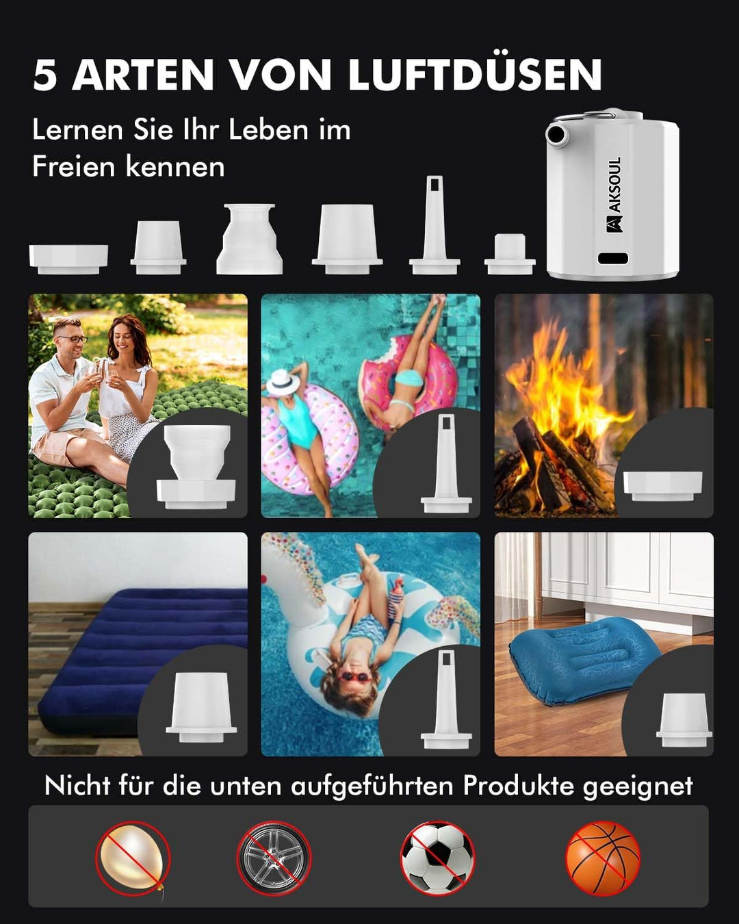 AKSOUL Elektrische Luftpumpe Pumpe Akku: 1600 3600 4000mAh Wiederaufladbare Batterie AA Batterie Por