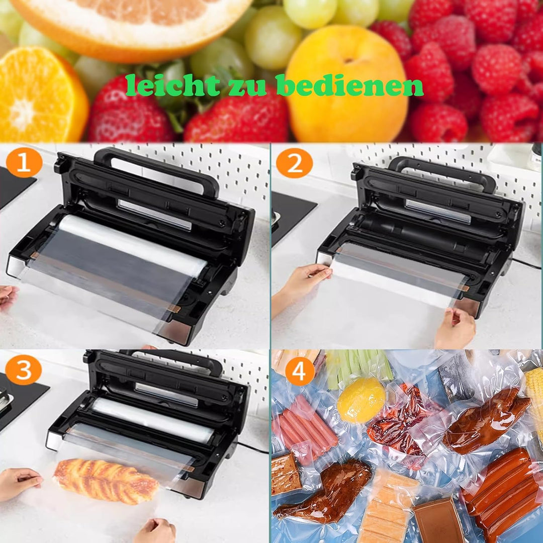 Vakuumrollen 4 Rollen 28x600cm, Wiederverwendbar BPA-frei Vakumierfolienrollen für Vakuumierer & Leb