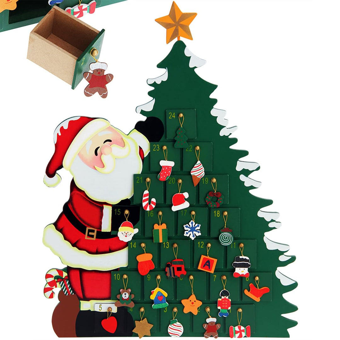 SPIELWERK® Adventskalender Weihnachtsmann zum Befüllen 24 Türchen wiederverwendbar Bunt Bemalt Weihn