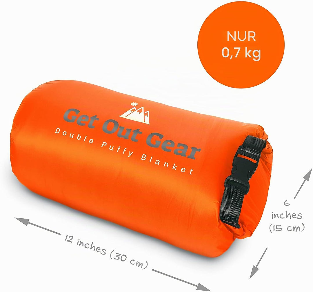 Get Out Gear Doppelt geschwollene Campingdecke – extra bauschig, verstaubar, leicht und warm, ideal