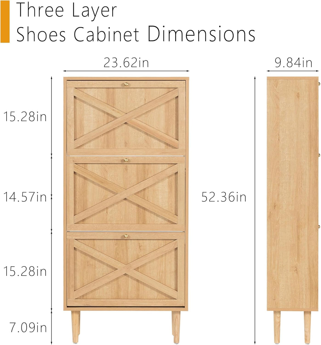 VDNEND Schuhschrank Holz Schmal & Hoch mit 3 Klappschubladen, Schuhkipper Platzsparender Schuhschran