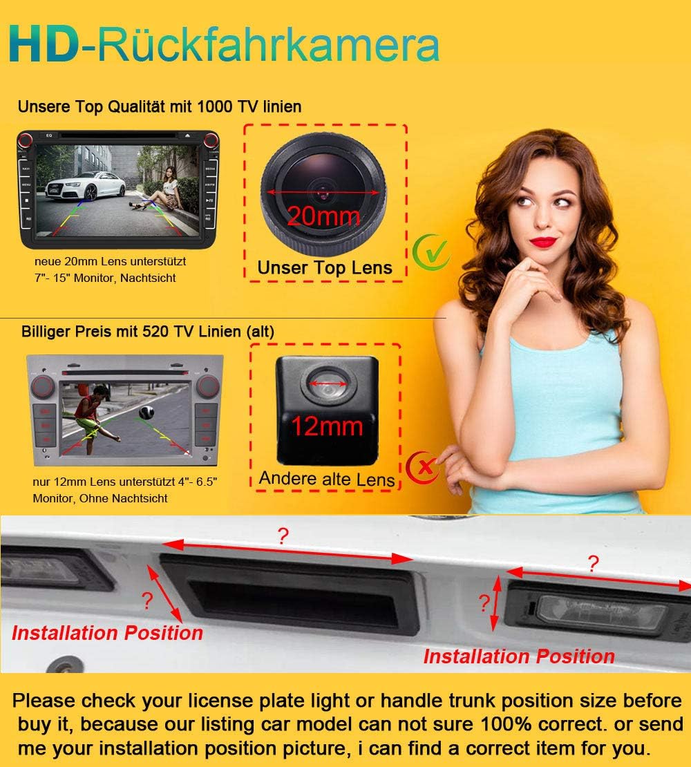 20mm Lens Super HD 170° Weitwinkel Einparkkamera Wasserdicht Nachtsicht Rückfahrkamera Ersatz für Me