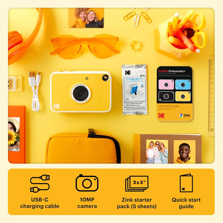 Kodak Printomatic+ Sofortbild-Digitalkamera, Zink-Fotopapier 2x3 (5,1x7,5 cm) 10 MP, RGB-LED, Set: T