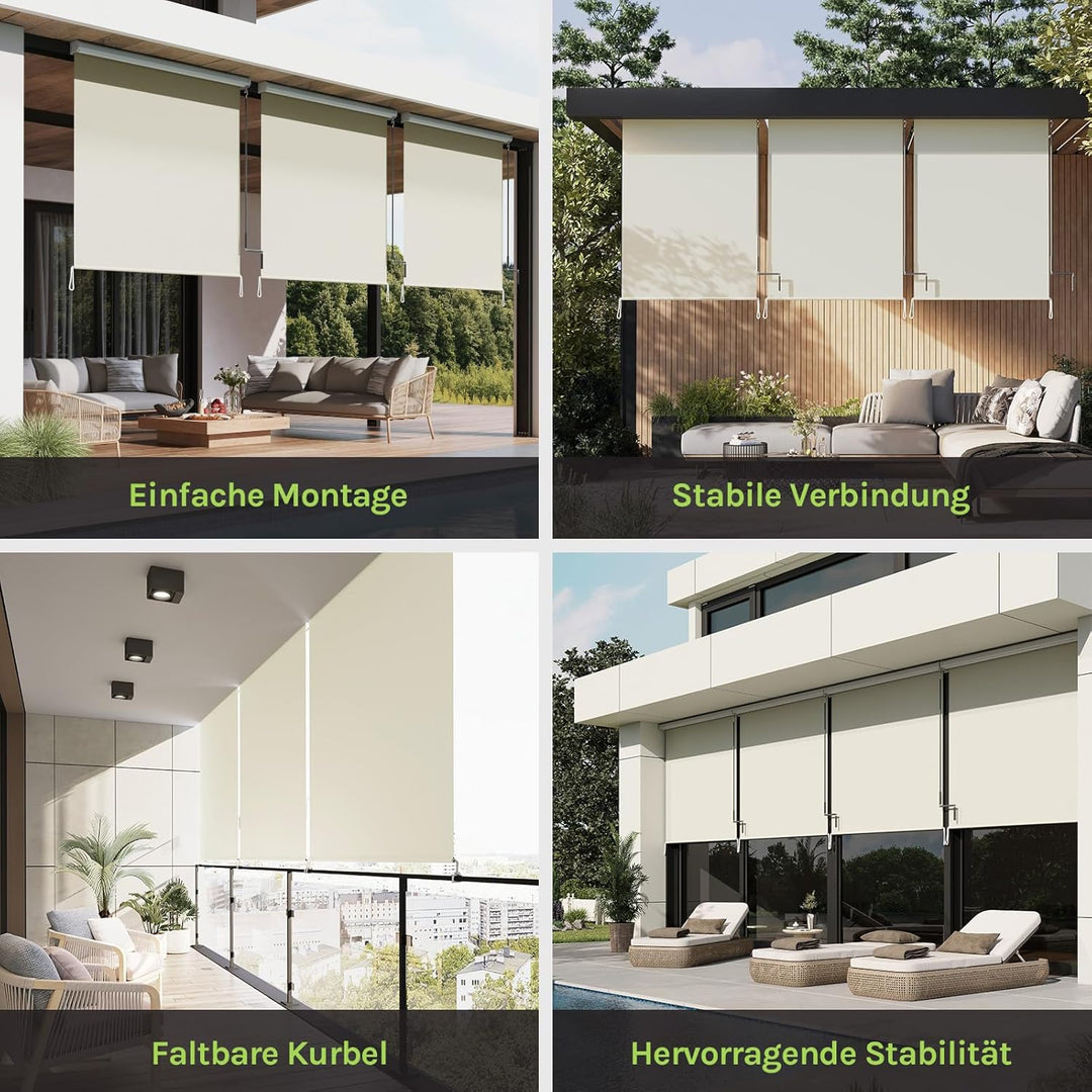 WOLTU Senkrechtmarkise Balkonmarkise Vertikalmarkise mit Handkurbel und Markisenkassette für Terrass