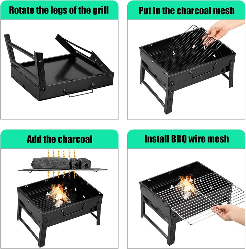 AGM Holzkohlegrill Picknickgrill Edelstahl Kleiner Grill Portable Campinggrill Abnehmbare BBQ Grills