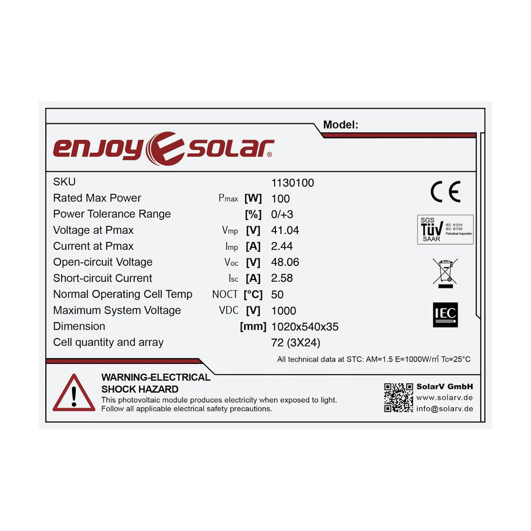 enjoy solar® Mono 150W 36V Monokristallin Solarmodul Solarpanel ideal für 24V Gartenhäuse Wohnmobil