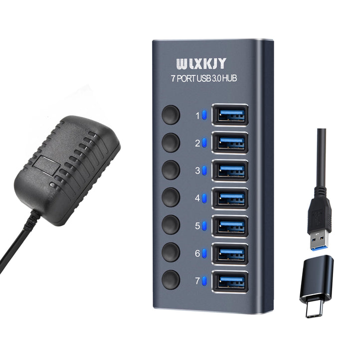 USB 3.0 Hub 7 Ports mit 36W Stromversorgung, 5Gbps Aluminium USB Verteiler Mehrfachstecker USB Verlä