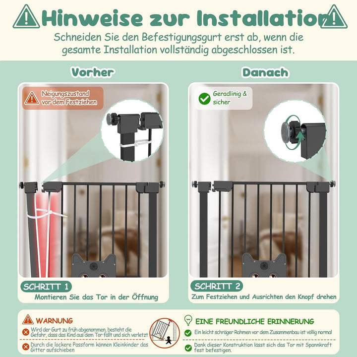 NAIZY Treppenschutzgitter mit katzenklappe 180°Doppeltür Ohne Bohren Schutzgitter Treppe 75-85cm Aut
