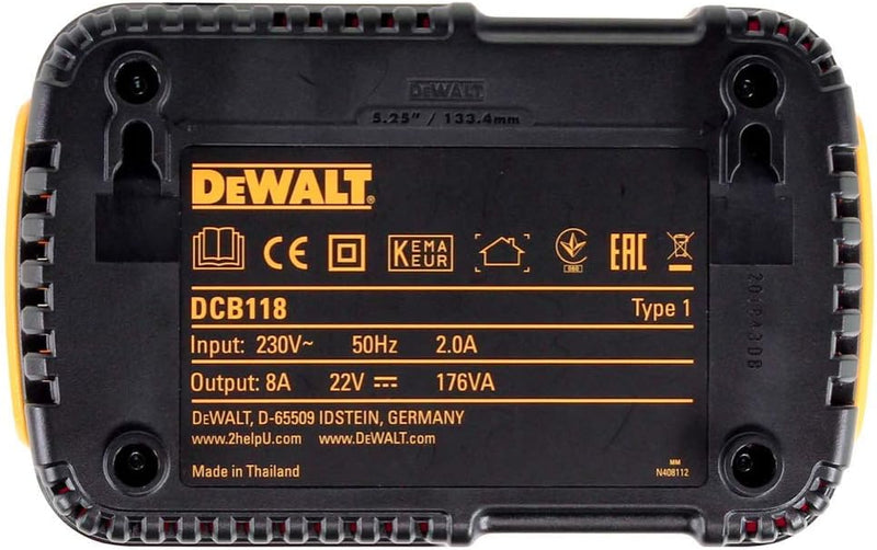 Dewalt DCB547 18 V / 54 V XR FLEXVOLT 9.0 Ah Akku + DCB118 Schnellladegerät, 18 V, Gelb Einzelbett,