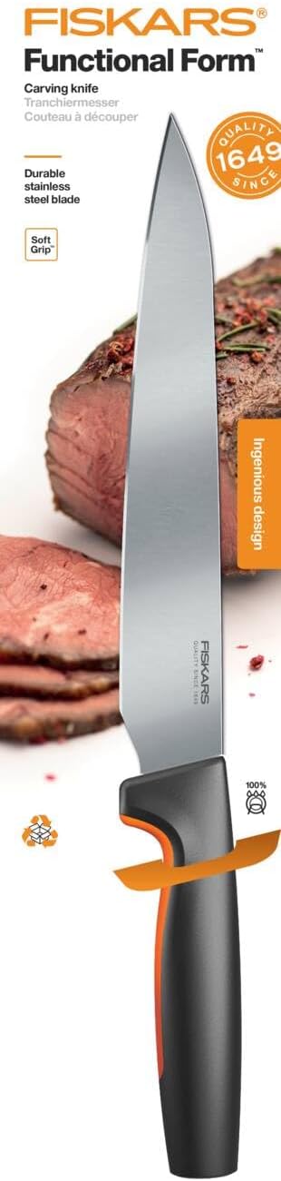 Fiskars Fleischmesser, Functional Form, Gesamtlänge: 34 cm, Japanischer Edelstahl/Kunststoff, 105753