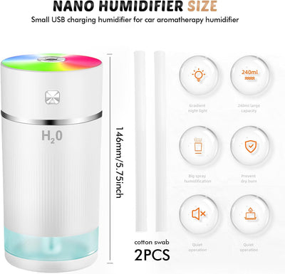 Luftbefeuchter Für Das Schlafzimmer, 240 ML Mini Luftbefeuchter, Small Humidifiers, Portable Desk Hu