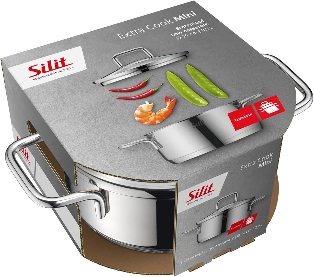 Silit Extra Cook Mini-Bratentopf 14 cm mit Glasdeckel, Innenskalierung, breiter Schüttrand, qualitat