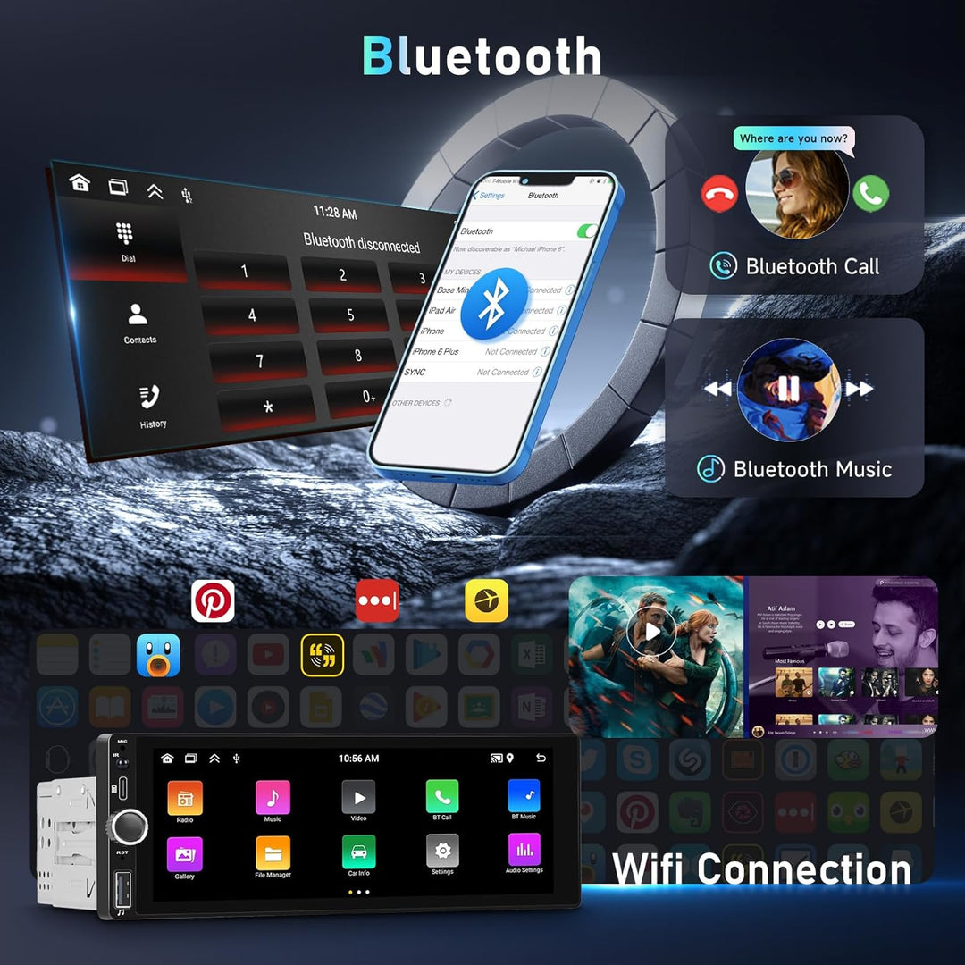 Carplay Autoradio 1 Din 2G+64G, Podofo 6,86 Zoll Touchscreen Autoplayer mit DAB+, BT/FM/RDS/Navi/Len
