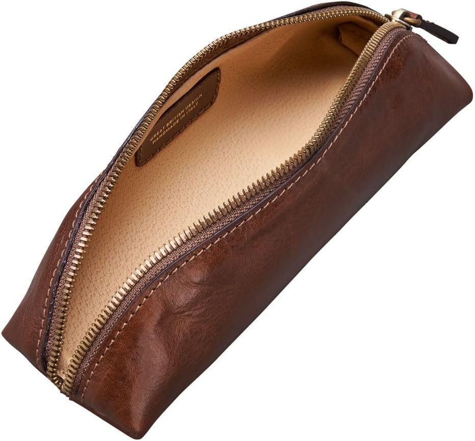 Maxwell Scott Italienisches Leder Federmäppchen Felice in Cognac Braun, Cognac Braun