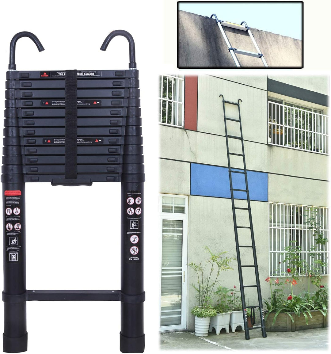 Robuste 5 m Lange Alu-Verlängerungsleiter mit abnehmbarem Haken, teleskopisch, 150kg, maximale Tragk