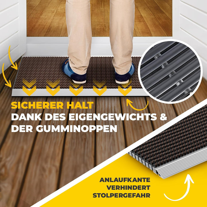 Entrando Fussmatte 50x80 cm - Fussabtreter mit Bürsten für aussen, Braun | Wetterfeste Schmutzfangma