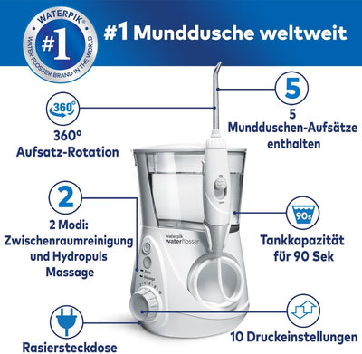 Waterpik Ultra Professional Waterflosser feststehende Munddusche mit 7 Aufsätzen, Druckbereich von 0