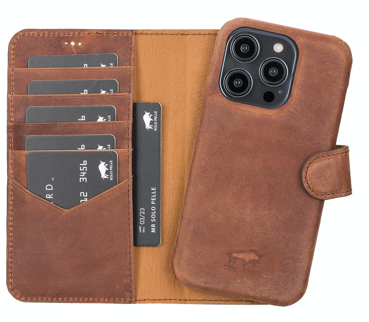Solo Pelle Lederhülle kompatibel für iPhone 14 Pro in 6.1 Zoll abnehmbare Hülle (2in1) inkl. Kartenf