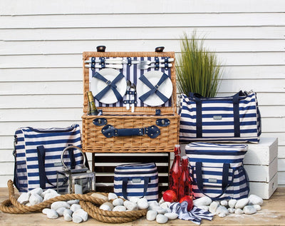 KitchenCraft We Love Summer Nautical-Striped Family Cool Bag- Navy Blue/White 28 x 18 x 18 cm, 28 x