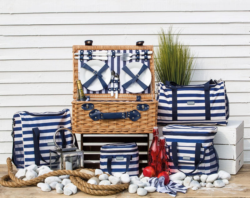 KitchenCraft We Love Summer Grosse maritim gestreifte Familien-Kühltasche, 21 L - Marineblau/Weiss