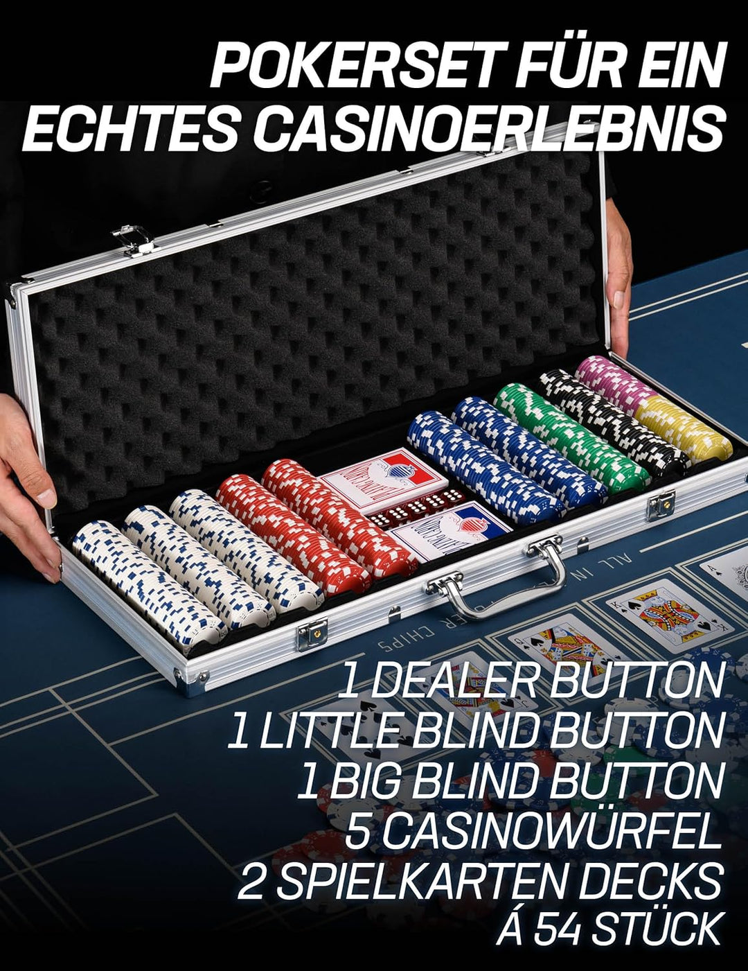 MUWO "All In Pokerkoffer-Set mit 300 Chips oder mit 500 Chips Casino Komplettset im praktischem Aluk