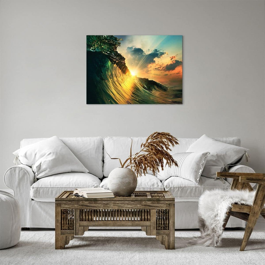 Bilder auf Leinwand Meer Welle Wasser Leinwandbild mit Rahmen 70x50cm Wandbilder Dekoration Wohnzimm