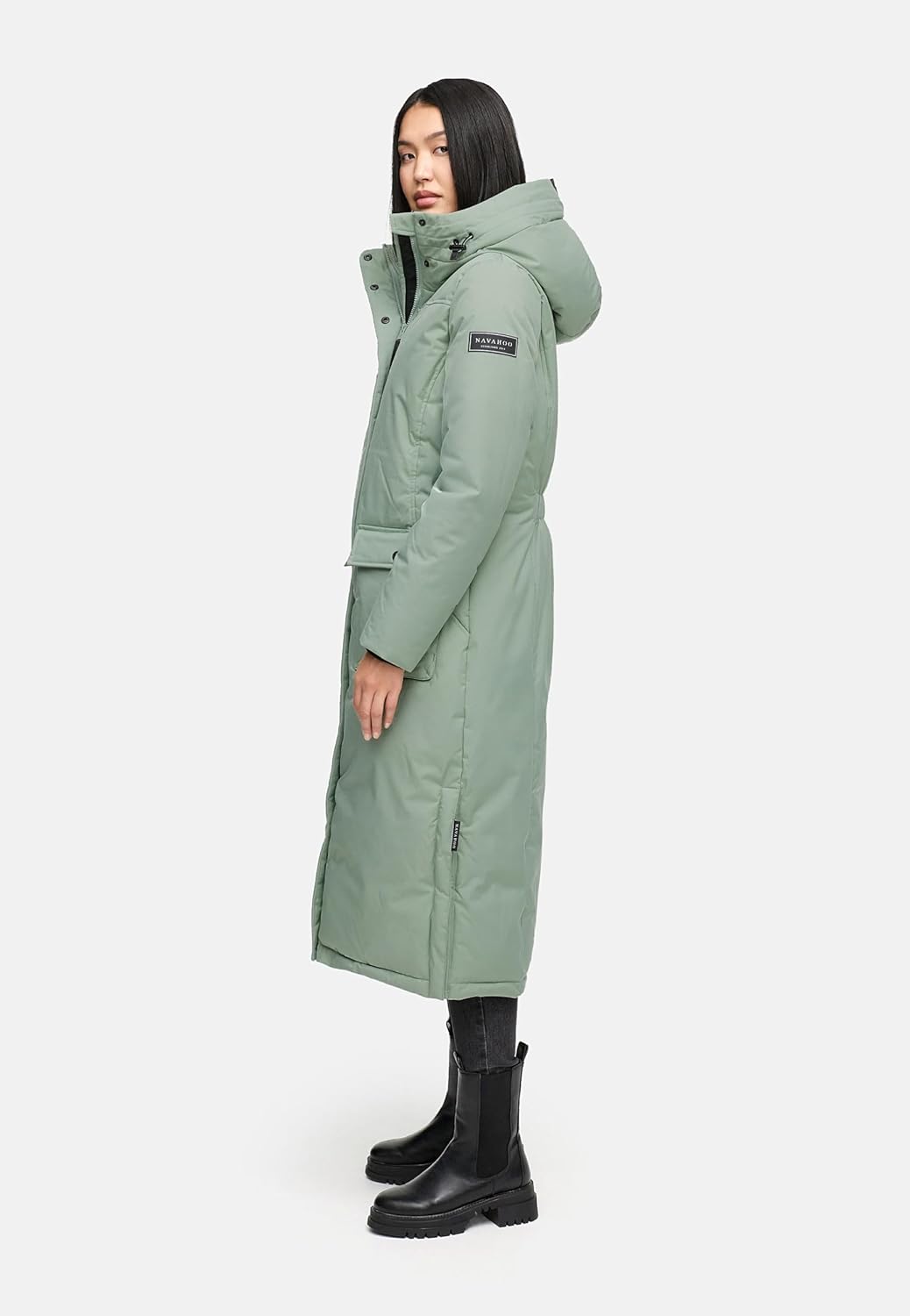 Navahoo Damen Wintermantel Warmer Mantel extralang mit Kapuze Wolkenfrost XIV XS-XXL XS Smokey Mint,