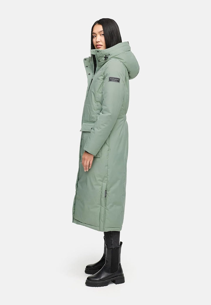 Navahoo Damen Wintermantel Warmer Mantel extralang mit Kapuze Wolkenfrost XIV XS-XXL XS Smokey Mint,