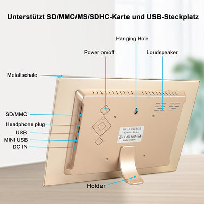TSITSC 12 Zoll Digitaler Bilderrahmen, 1280 * 800 IPS-Bildschirm Metall Elektronischer Bilderrahmen
