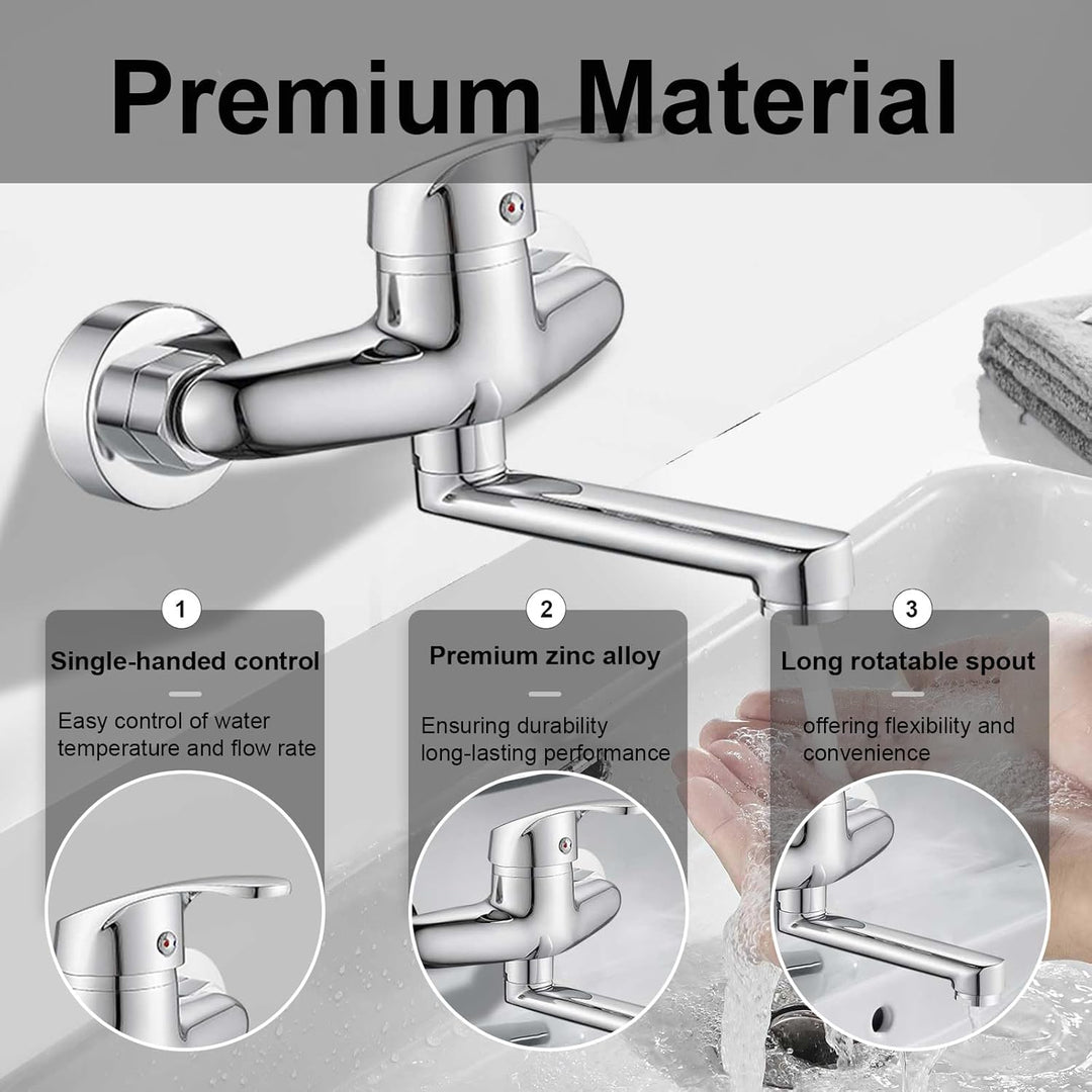 Wandmontierte Küchenarmatur,Wasserhahn Küche Wandmontage,Wandarmatur mit Schwenkauslauf 17.5cm,Einhe