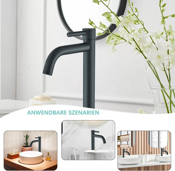 Suguword Waschtischarmatur Bad Schwarz Wasserhahn Waschbecken Waschtisch Armatur, Hoher Auslauf Einh