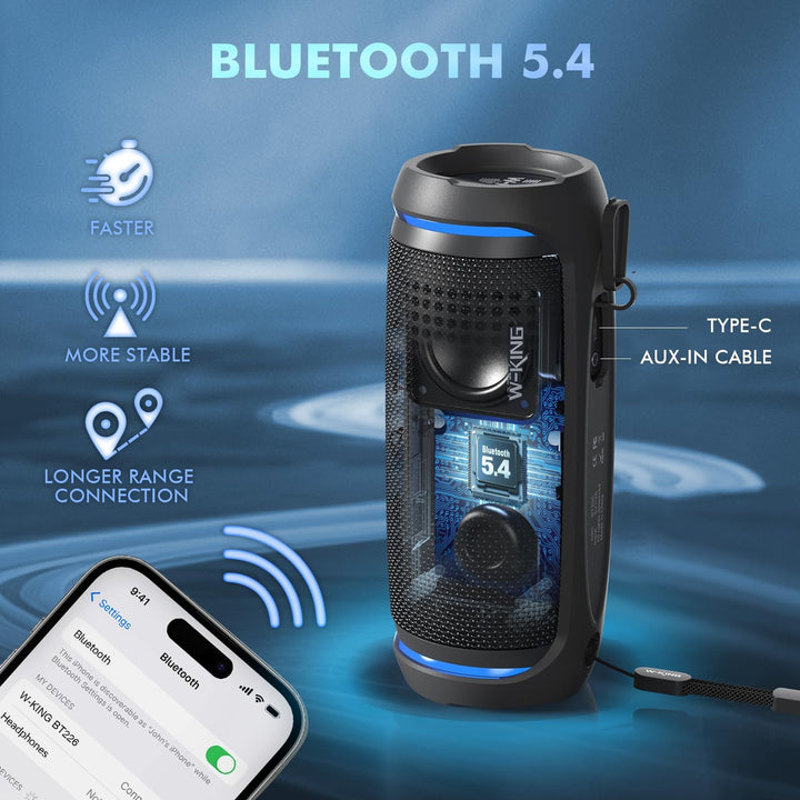 W-KING Bluetooth Lautsprecher, 36W Musikbox Tragbarer Bluetooth Box mit 360° Rundumklang, Kabellose