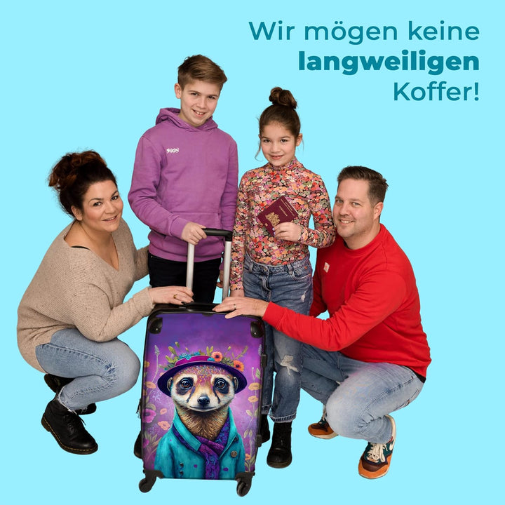 NoBoringSuitcases.com® Hartschalenkoffer Mädchen Kinder Koffer fürs Gepäck Carry on Trolli Erdmännch