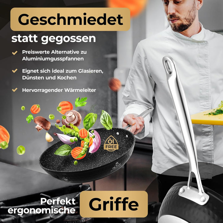 Pfanne Induktion [mit Deckel] Bratpfanne 24cm Antihaftbeschichtet ꟾ Kratzfest Pan ꟾ PFOA FREI &amp; Pfan
