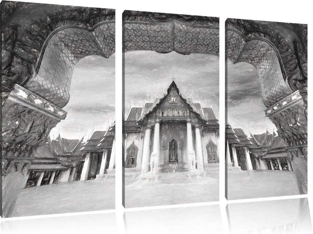 Pixxprint Marmortempel von Bangkok Kunst / 3-Teilig/Gesamtmass 120cm Leinwandbild bespannt auf Holzr