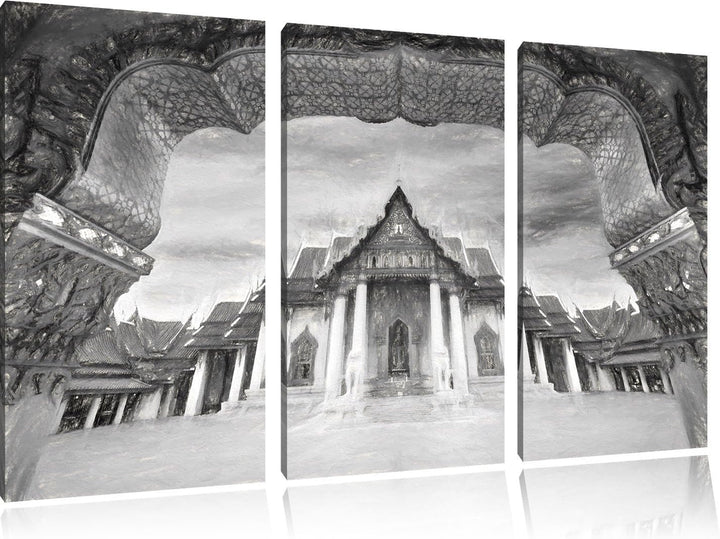 Pixxprint Marmortempel von Bangkok Kunst / 3-Teilig/Gesamtmass 120cm Leinwandbild bespannt auf Holzr