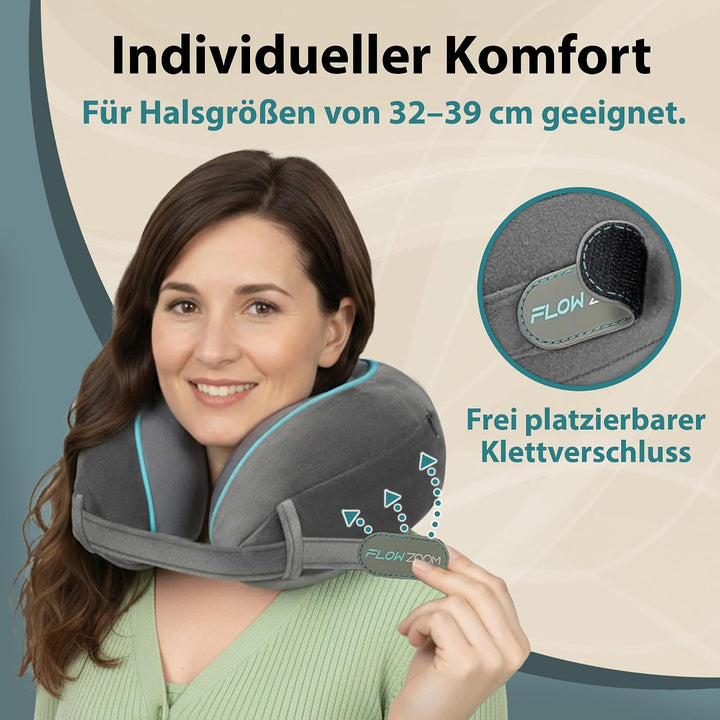 FLOWZOOM Dream Pro - Nackenkissen mit extra seitlicher Stütze und flexibel einstellbarem Klettversch