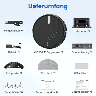 AIRROBO Saugroboter mit Wischfunktion, P30 Staubsauger Roboter mit 3000Pa Saugkraft, 120Min Laufzeit