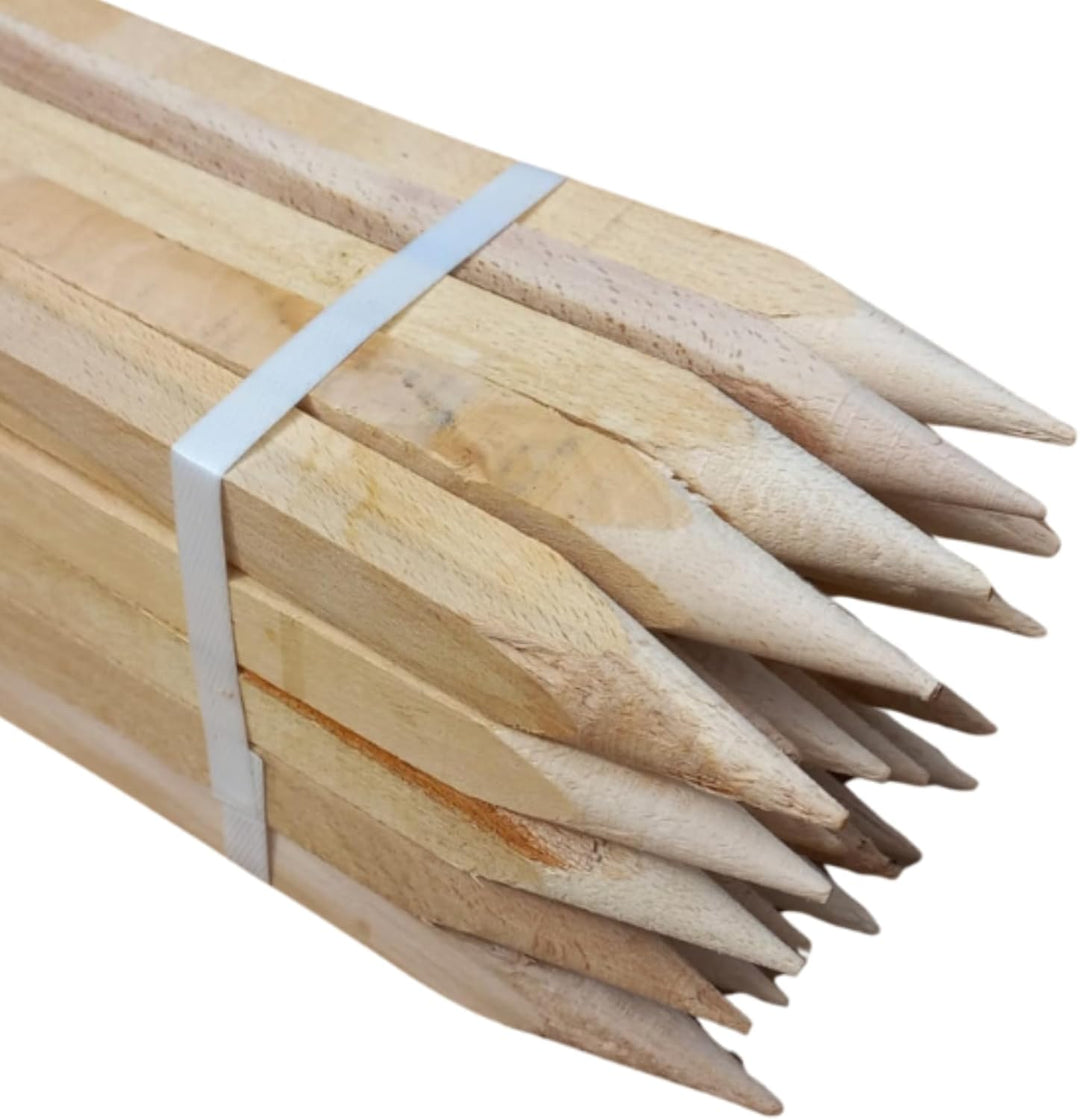 25 Stück Holzpfähle aus Buche Rot Lackierter Spitze Quadratisch Längen 80 cm Markierungspfosten Holz