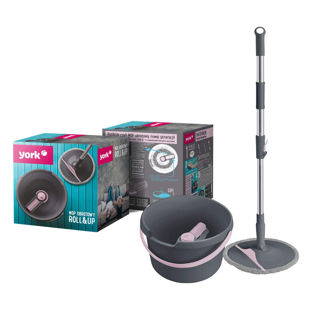 York Prestige York Drehmopp ROLL&UP Klappplatte mit Klet | grau und rosa | Wischmopp, Wischmopp