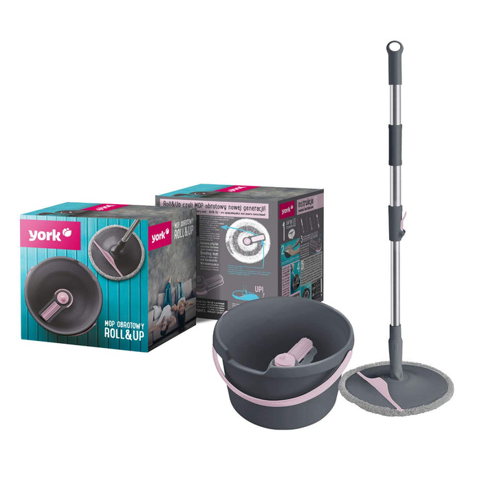 York Prestige York Drehmopp ROLL&UP Klappplatte mit Klet | grau und rosa | Wischmopp, Wischmopp