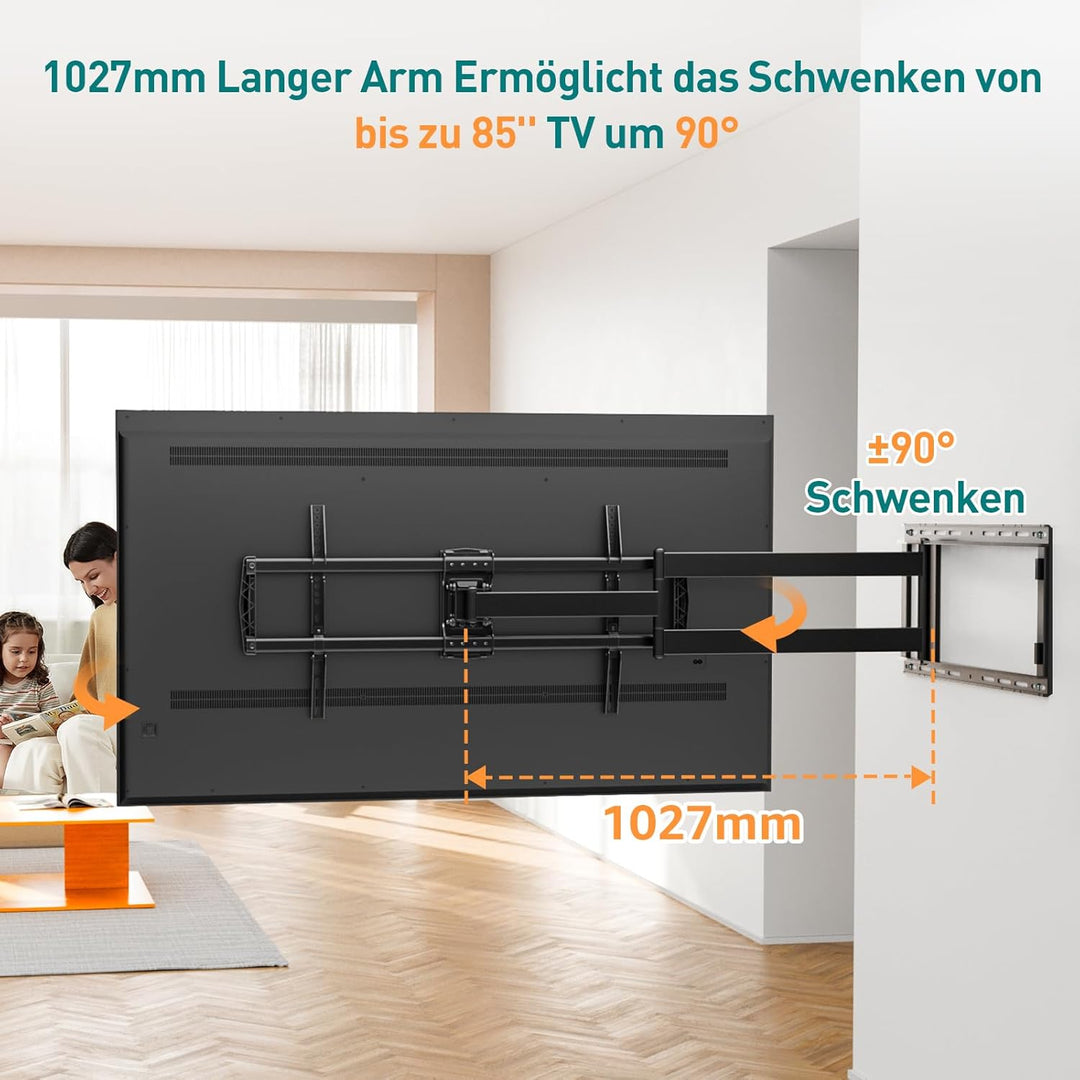 ELIVED TV Wandhalterung mit 1027mm Extra Langer Arm für die meisten 42-90 Zoll Fernseher bis 68KG, S