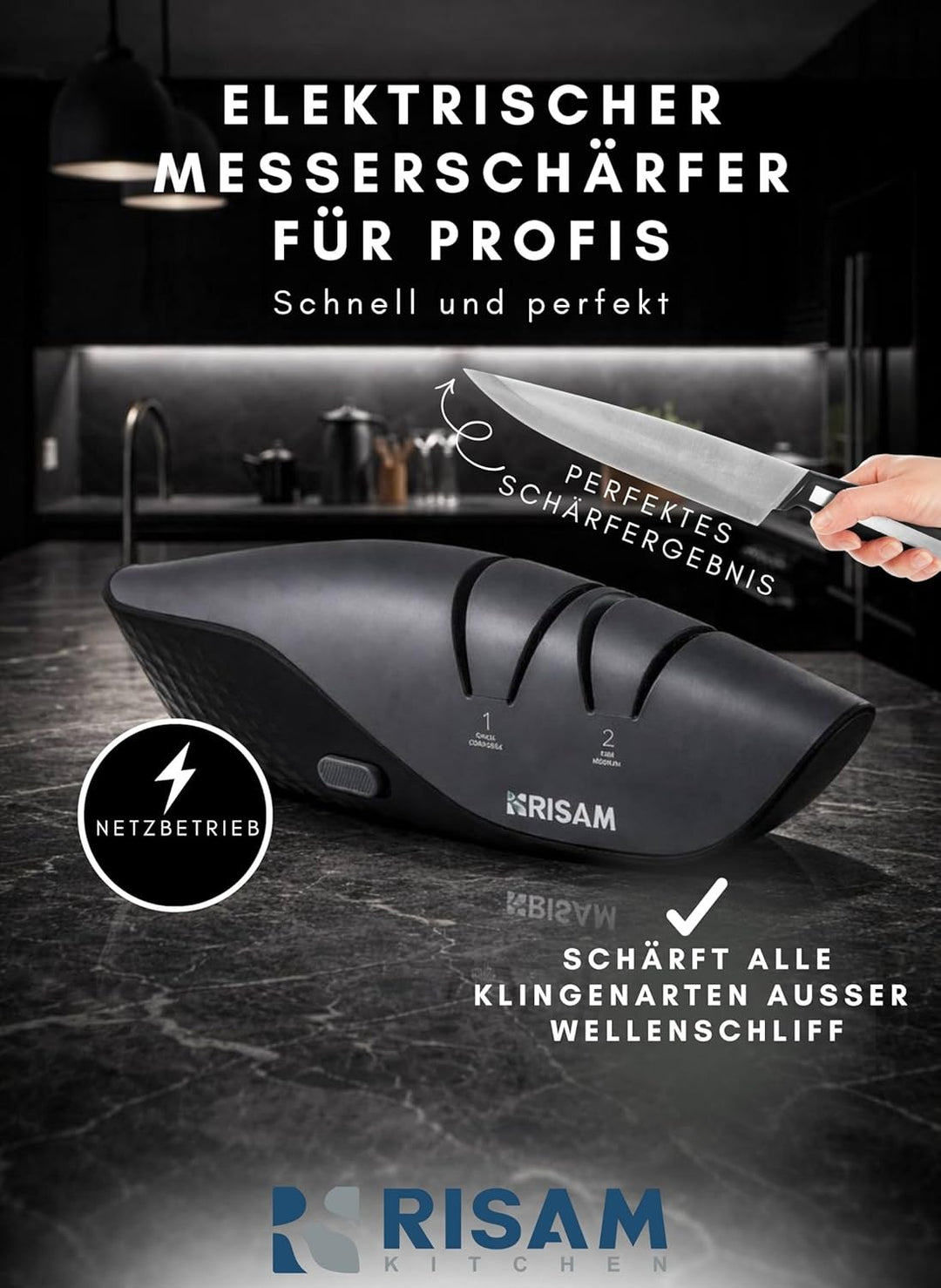 Messerschärfer elektrisch – 2-Stufen Schleifsystem – Messer schärfen für Küchenmesser & Keramikmesse