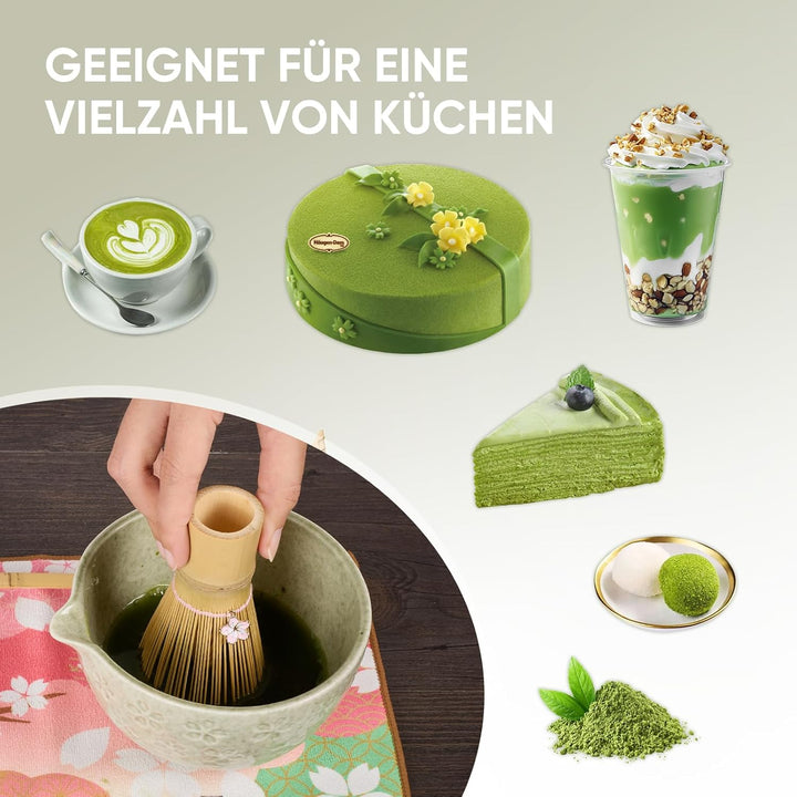 Matcha Set, einschliesslich einer Keramik Matcha Schale, Matchabesen und Halter, Sieve, Geschirrtuch
