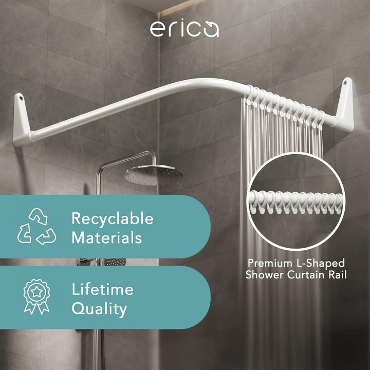 Erica Duschvorhangstange L form 70x90, 70x160 oder 90x140 cm + Klebebefestigungen | Duschvorhang sta